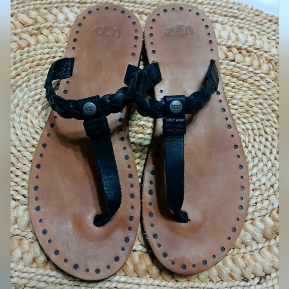 UGG Black Sandals with T-Strap Design - Picture 1 of 8